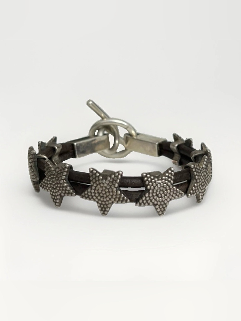 Arnold Goldstein Sterling Silver Star Concho Leather Toggle Bracelet 56g